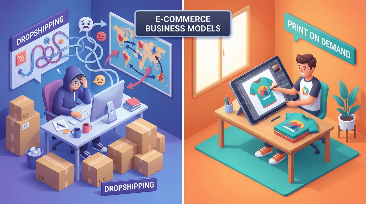 Dropshipping vs Print on Demand: The 2026 E-commerce Showdown blog post